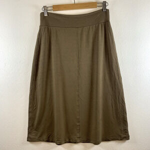 FLAX In Motion Womens Midi Skirt Sz‎ S Brown Boho Travel Comfort Stretch USA